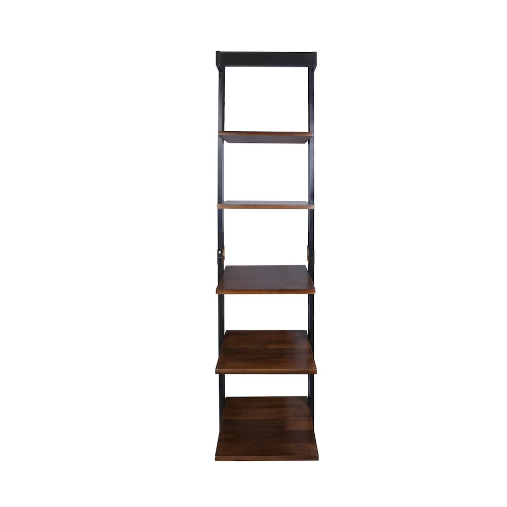 5-Tier Leaning Ladder Bookcase with Solid American Gum Shelves - Black/Walnut. Picture 4