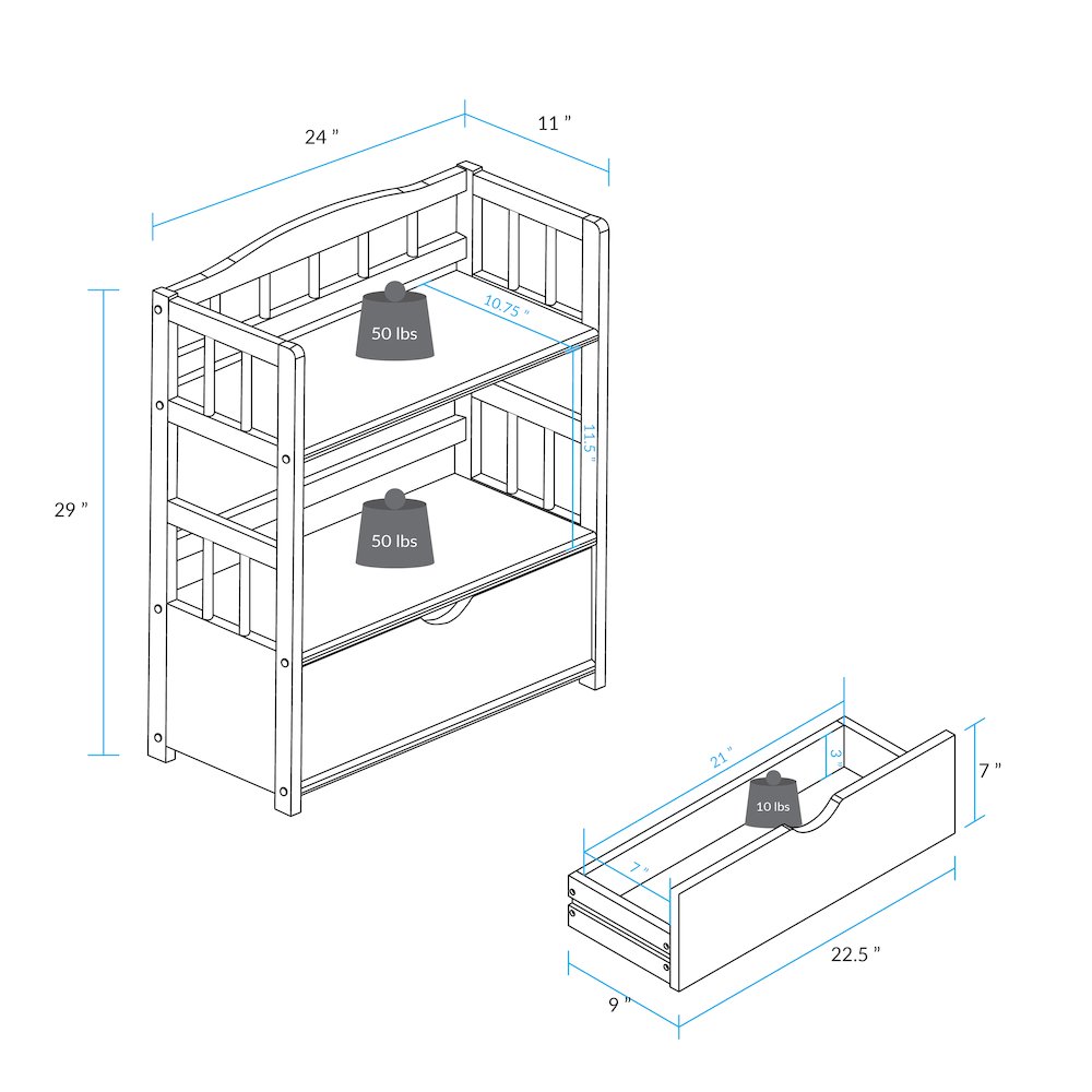 Solid Wood 2-Tier Small Bookshelf with Drawer. Picture 12