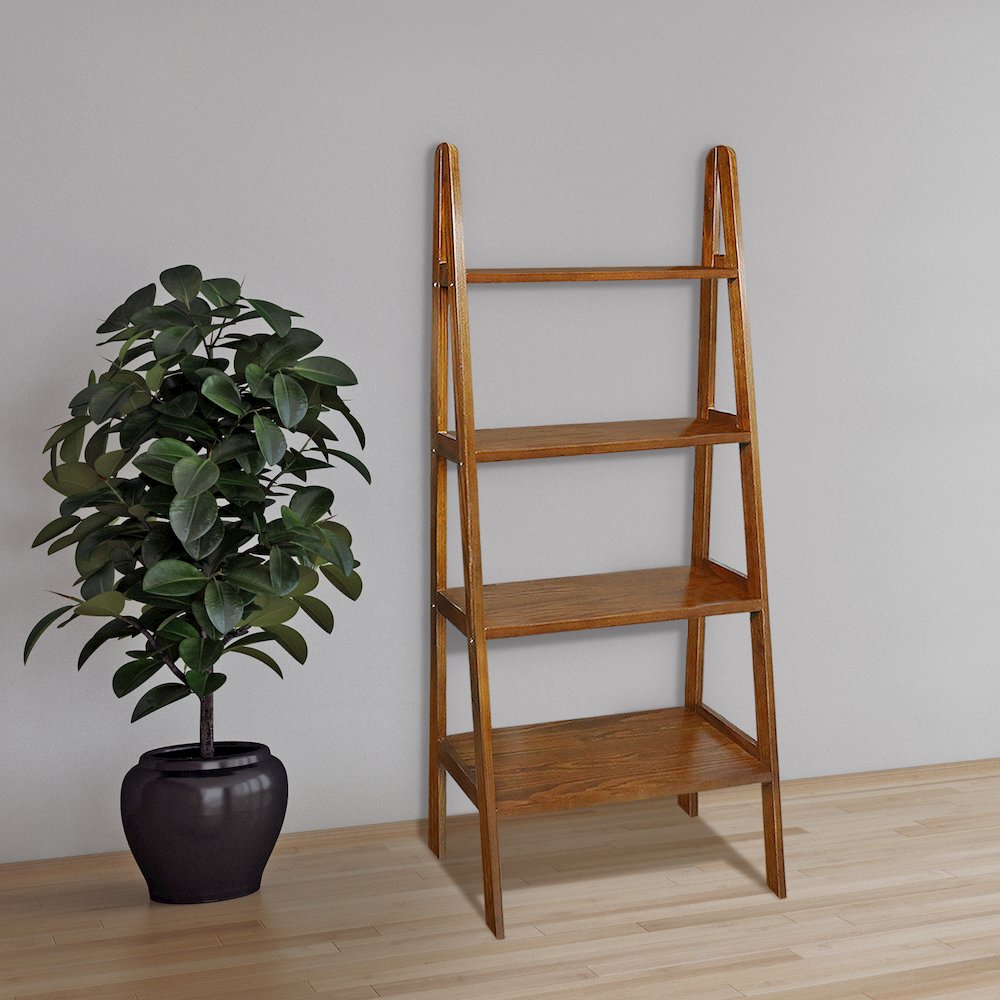 4-Shelf Ladder Bookcase, Warm Brown. Picture 4