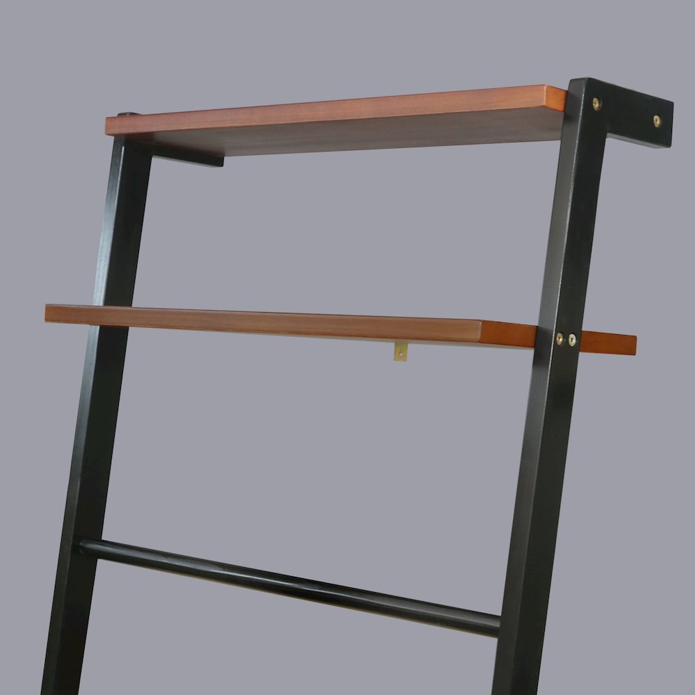 Solid Wood 6-Tier Blanket Ladder with Two Storage Shelves - Black/Sweet Oak. Picture 11