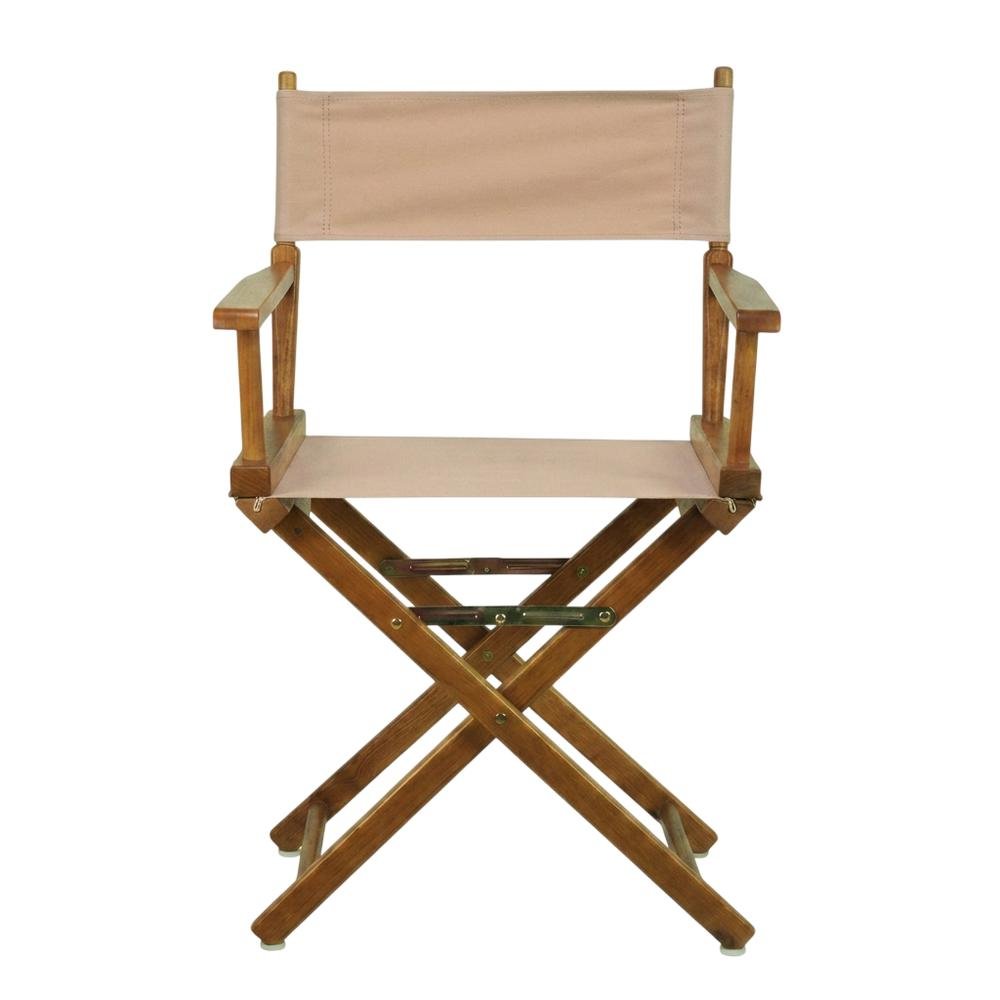 Tan Director's Chair, Honey Oak Frame, 18-Inch Seat, Folding. Picture 4