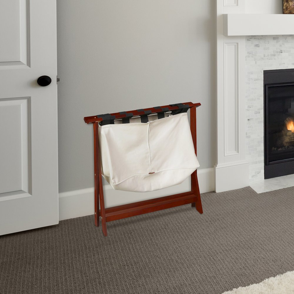 Heavy Duty 34" Extra Wide Luggage Rack with Zippered Laundry Bag- Walnut. Picture 15