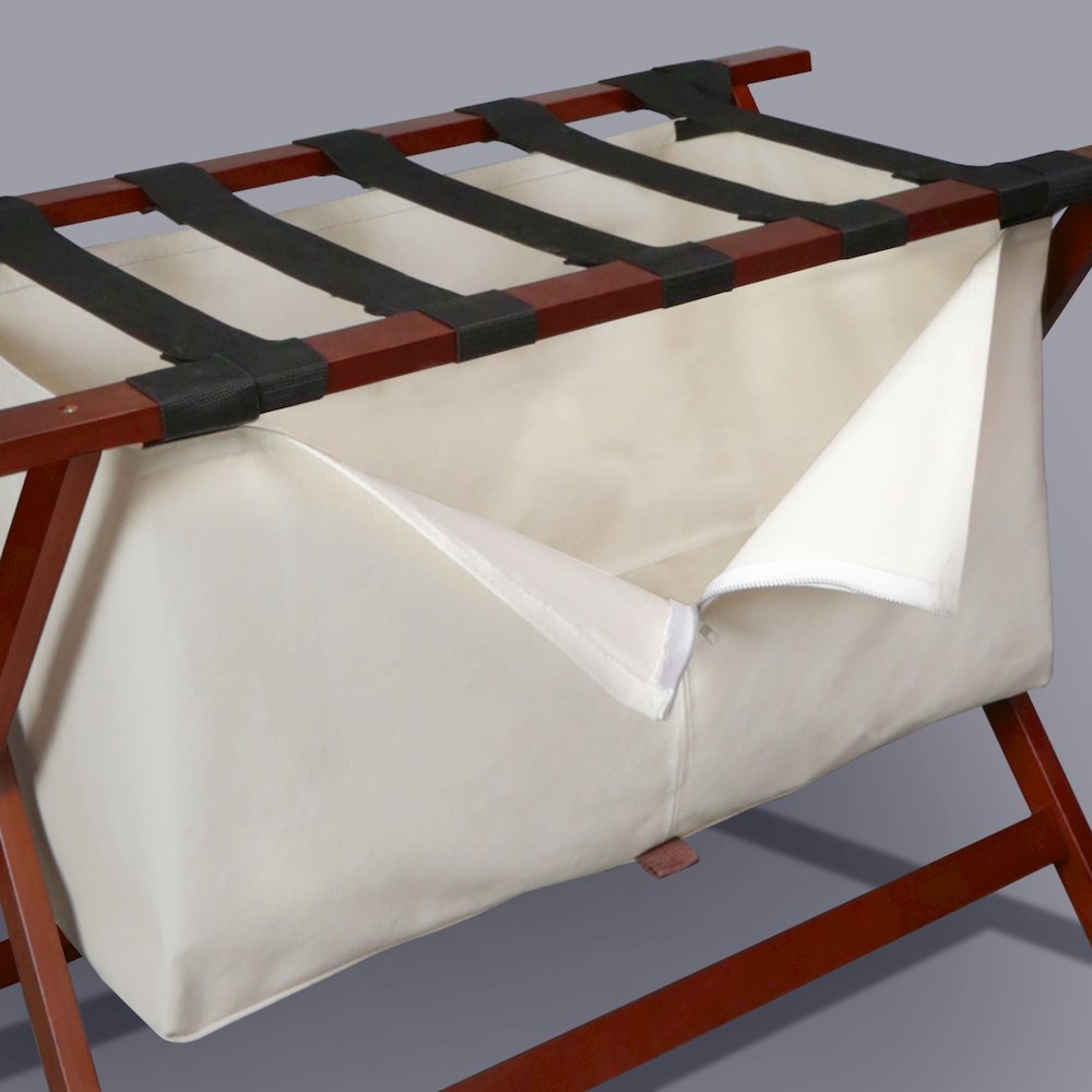 Heavy Duty 34" Extra Wide Luggage Rack with Zippered Laundry Bag- Walnut. Picture 11