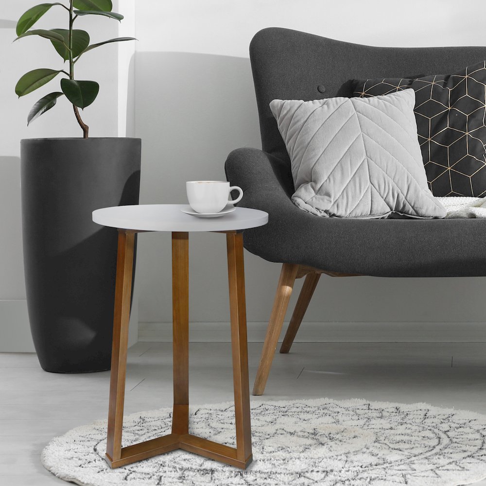 Aesthetic Tripod Round Side Table with Solid American Hardwood Legs, Walnut. Picture 10