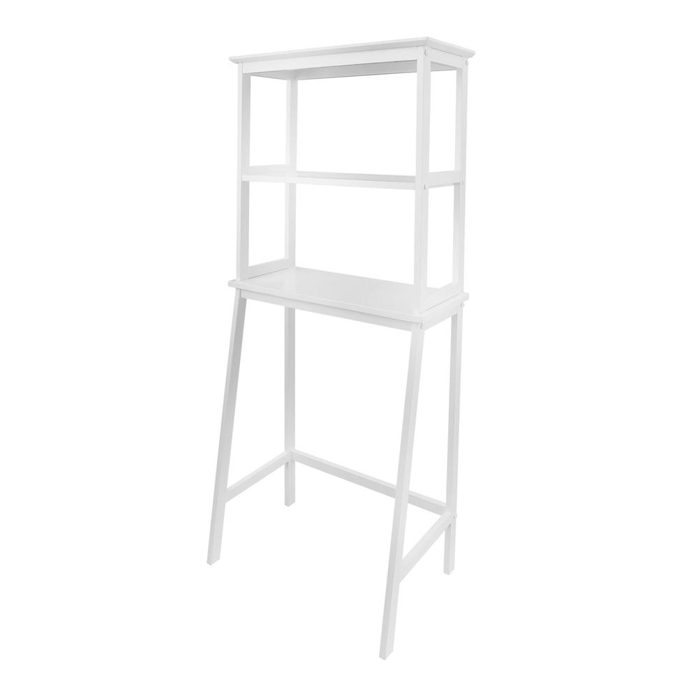 Spacesaver 100% Solid Wood Over The Toilet Rack with Shelves - White. Picture 5