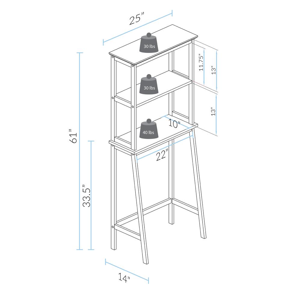 Spacesaver 100% Solid Wood Over The Toilet Rack with Shelves - White. Picture 6