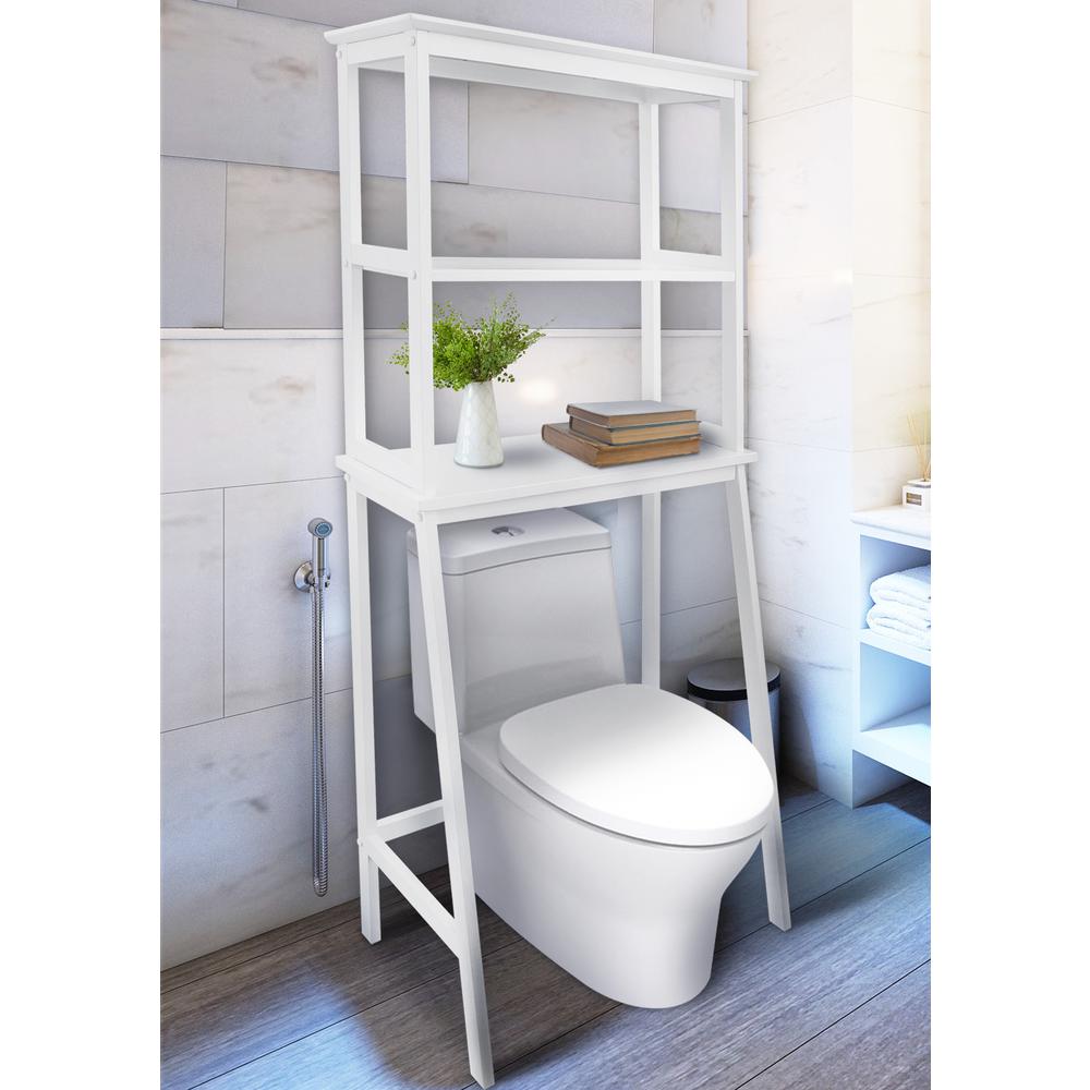 Spacesaver 100% Solid Wood Over The Toilet Rack with Shelves - White. Picture 7