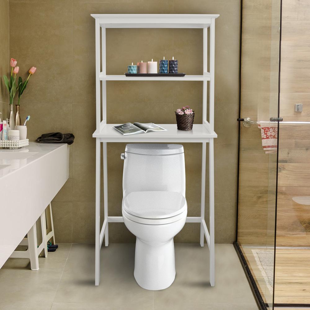 Spacesaver 100% Solid Wood Over The Toilet Rack with Shelves - White. Picture 8