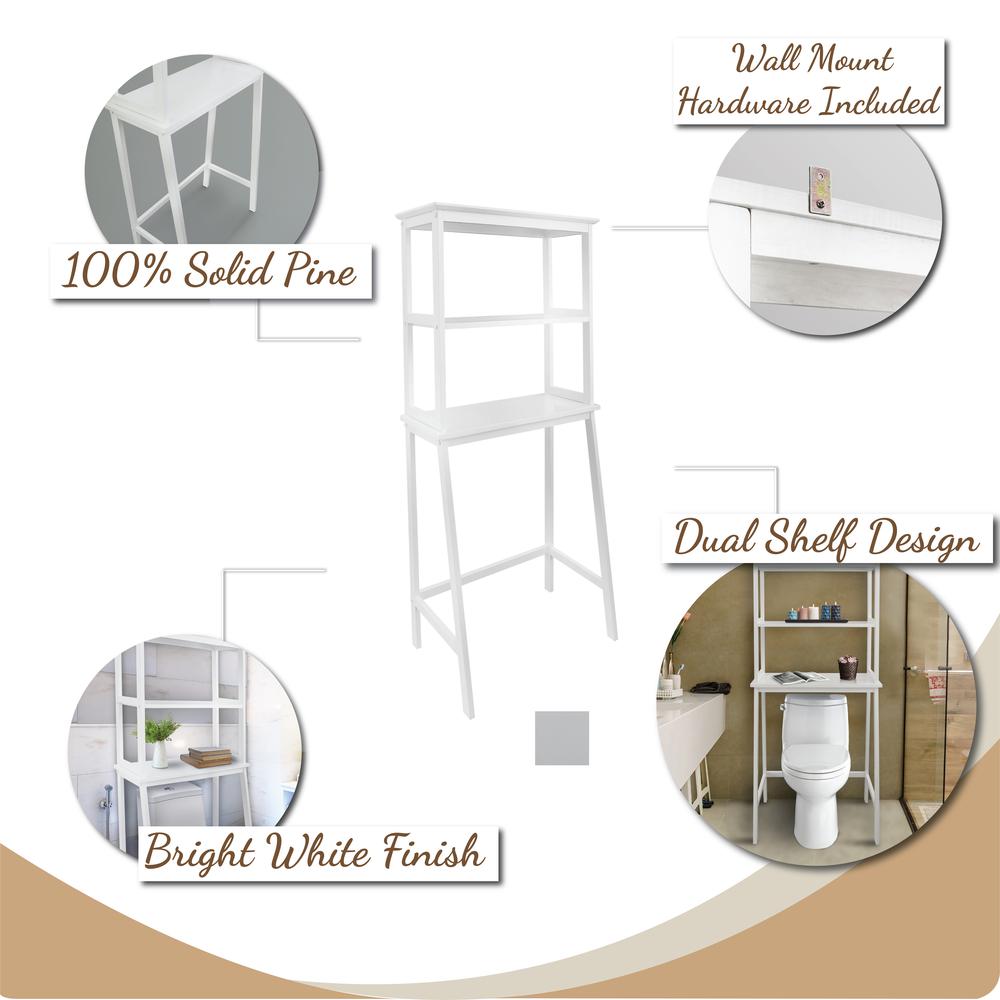 Spacesaver 100% Solid Wood Over The Toilet Rack with Shelves - White. Picture 12