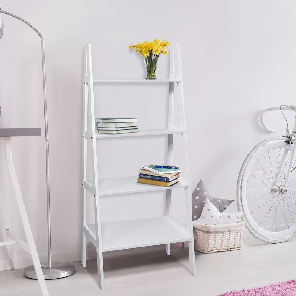 4-Shelf Ladder Bookcase, White. Picture 10