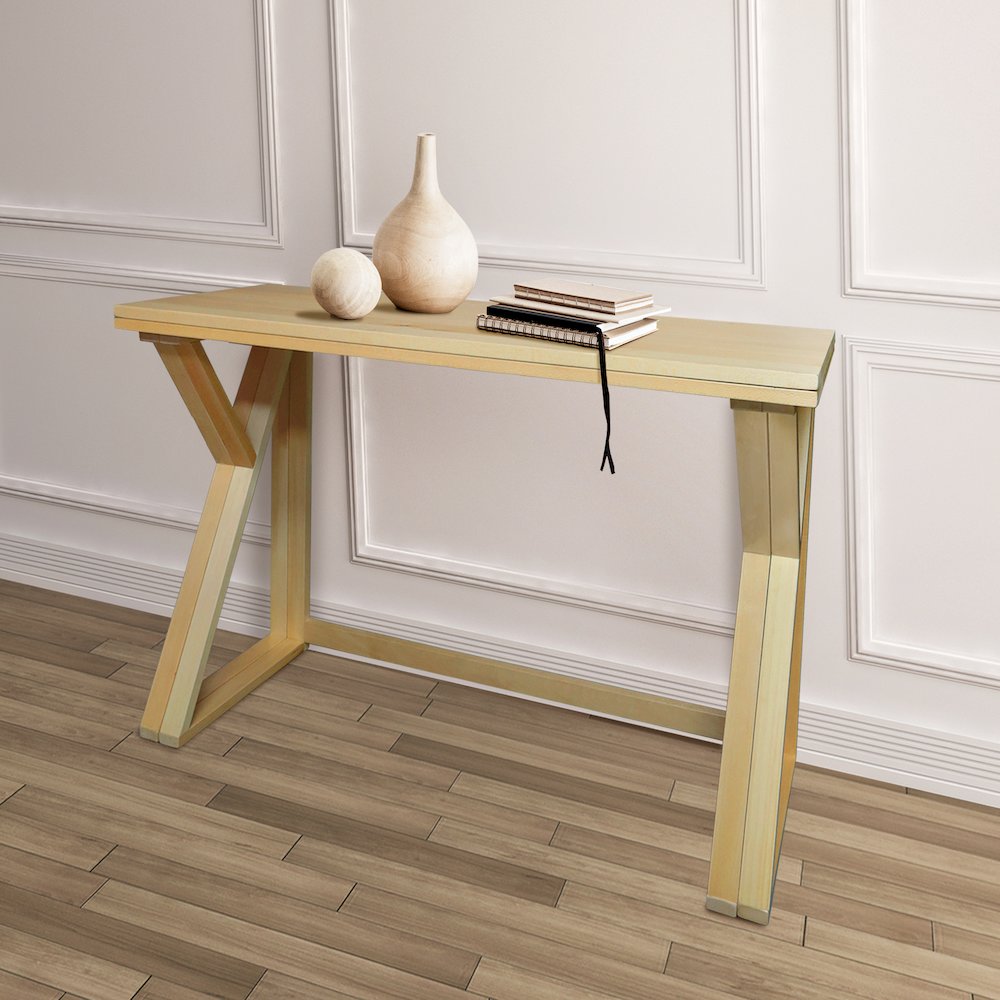 Aztecs Folding Console to Dining Convertible Table with Solid American Basswood. Picture 9