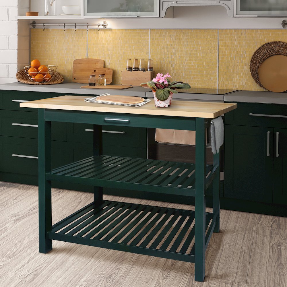 Kitchen Island with Solid American Hardwood Top, Hunter Green. Picture 8