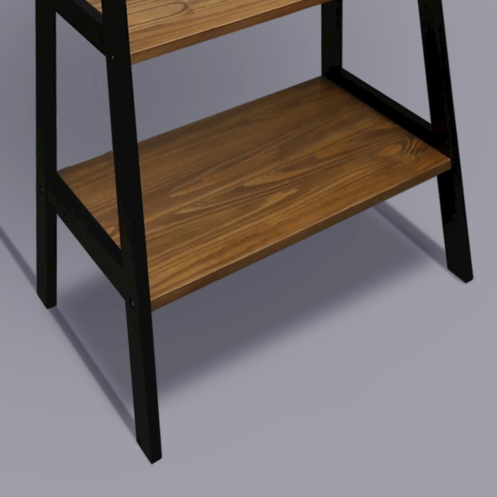 5-Shelf Ladder Bookcase - Rustic Brown/Black. Picture 5