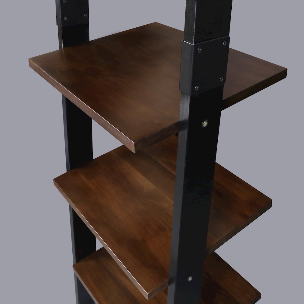 5-Tier Leaning Ladder Bookcase with Solid American Gum Shelves - Black/Walnut. Picture 11