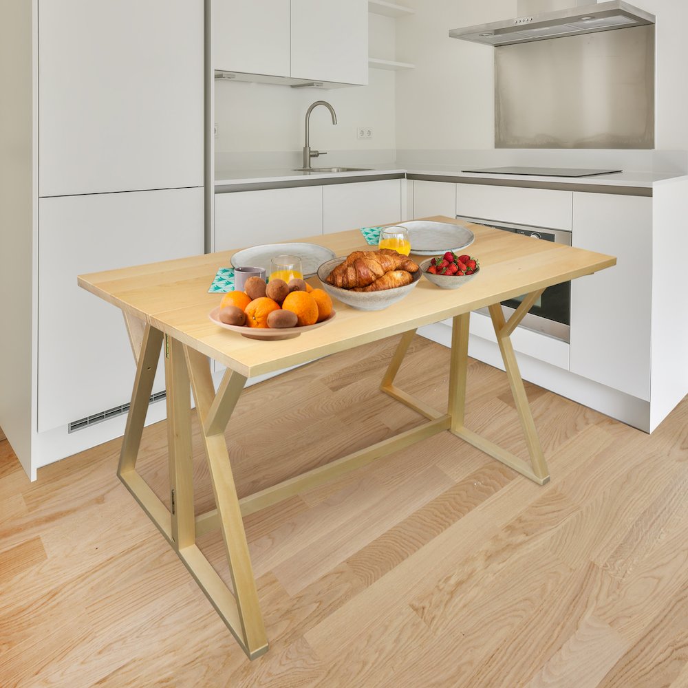 Aztecs Folding Console to Dining Convertible Table with Solid American Basswood. Picture 12
