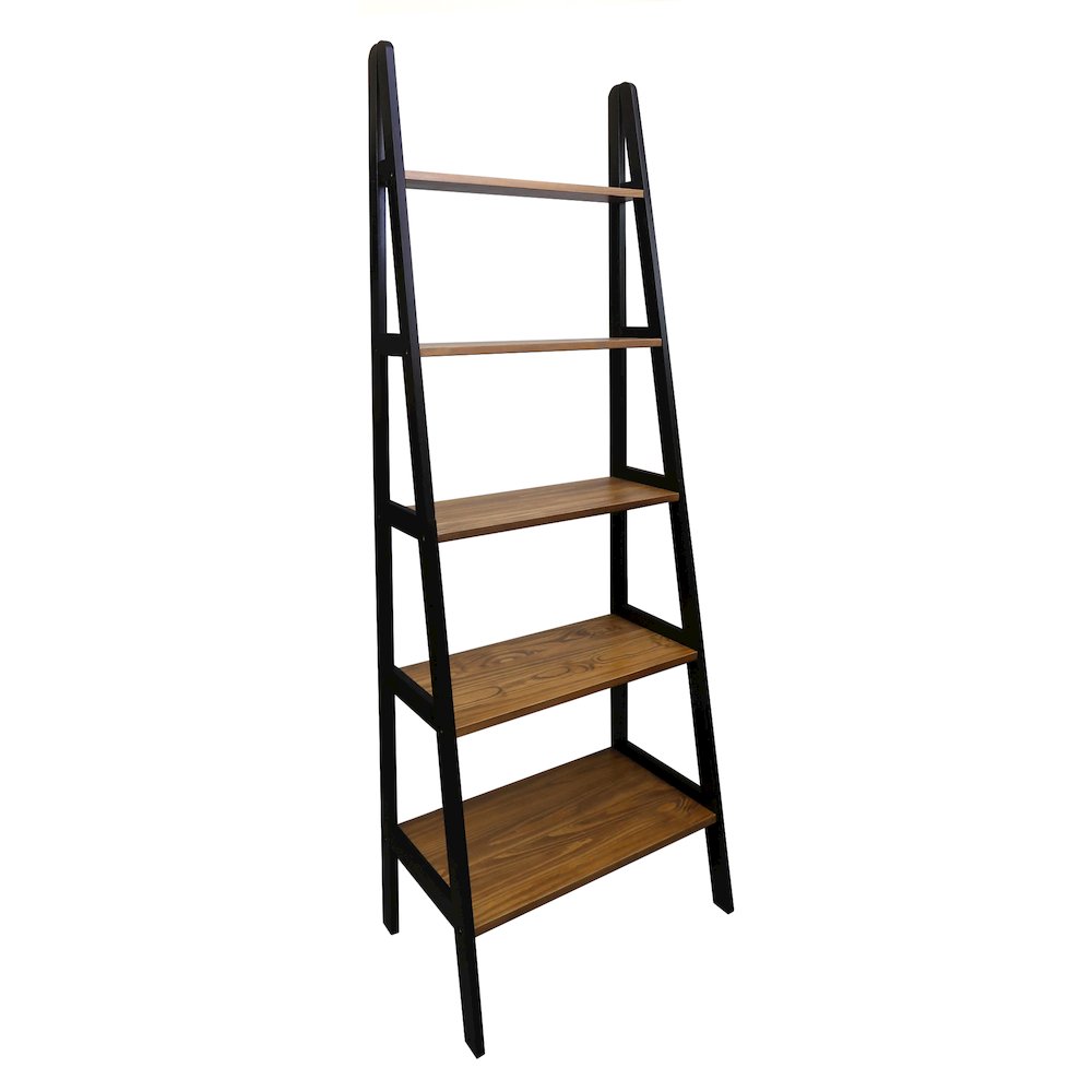 5-Shelf Ladder Bookcase - Rustic Brown/Black. Picture 4
