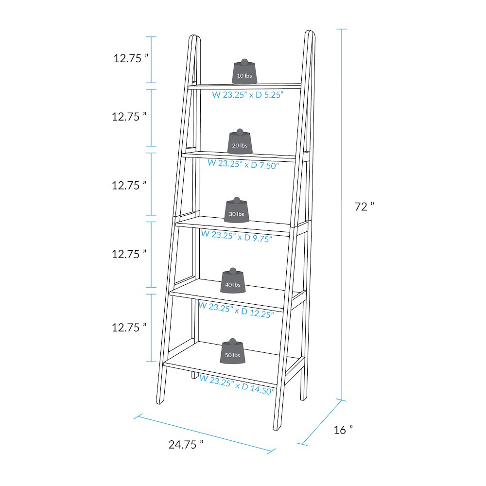 5-Shelf Ladder Bookcase - Rustic Brown/Black. Picture 6