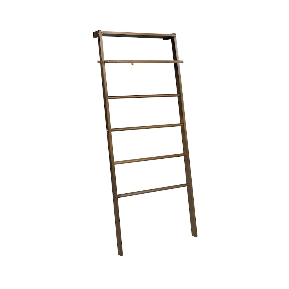 Solid Wood 6-Tier Blanket Ladder with Two Storage Shelves - Walnut. Picture 5