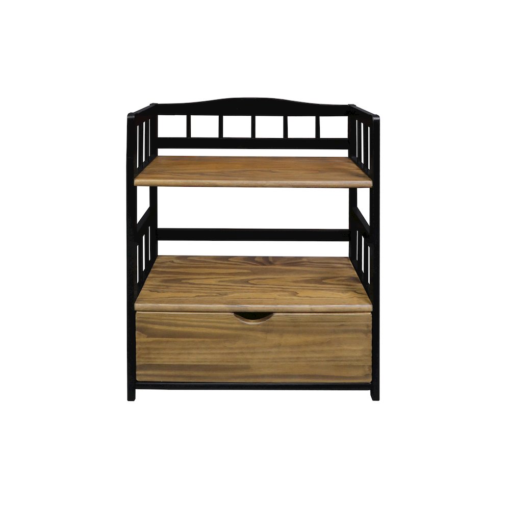 Solid Wood 2-Tier Small Bookshelf with Drawer. Picture 2