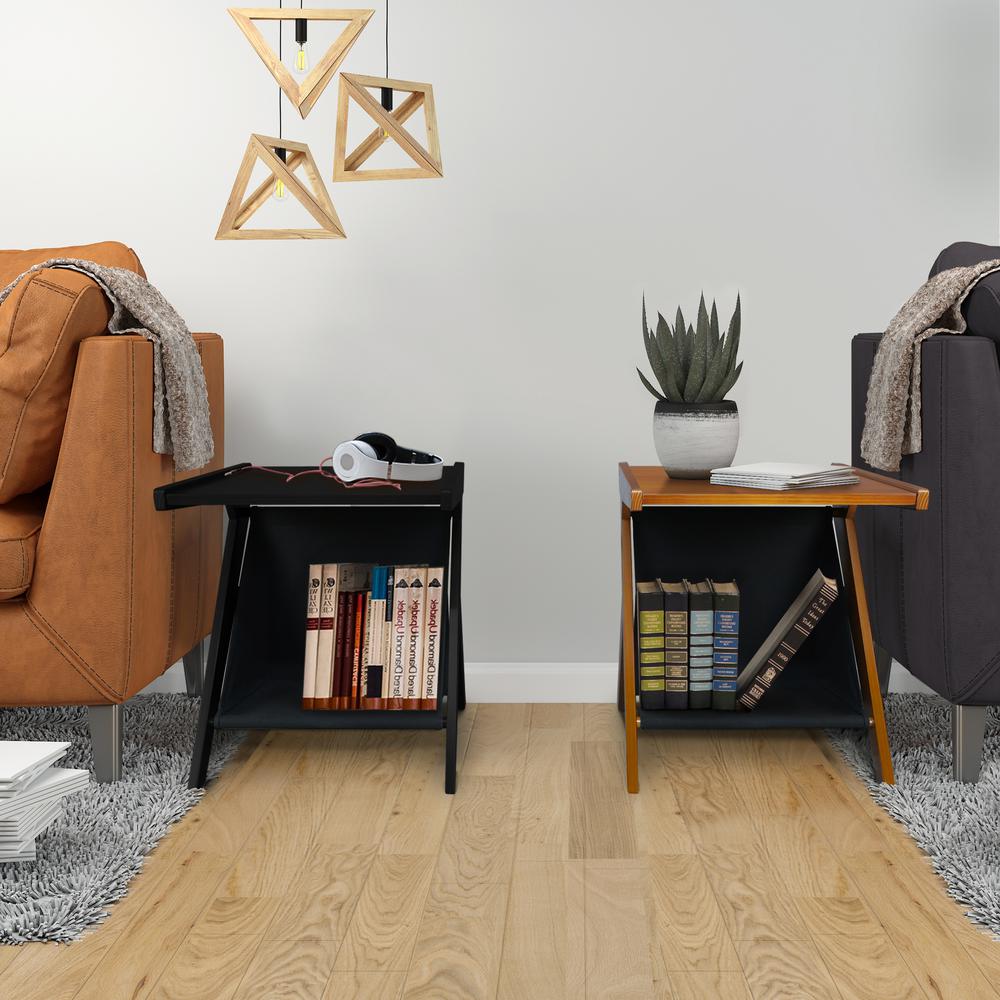 Casual Home Z-Shaped Sofa Side Table with Canvas Storage Basket - Black. Picture 12