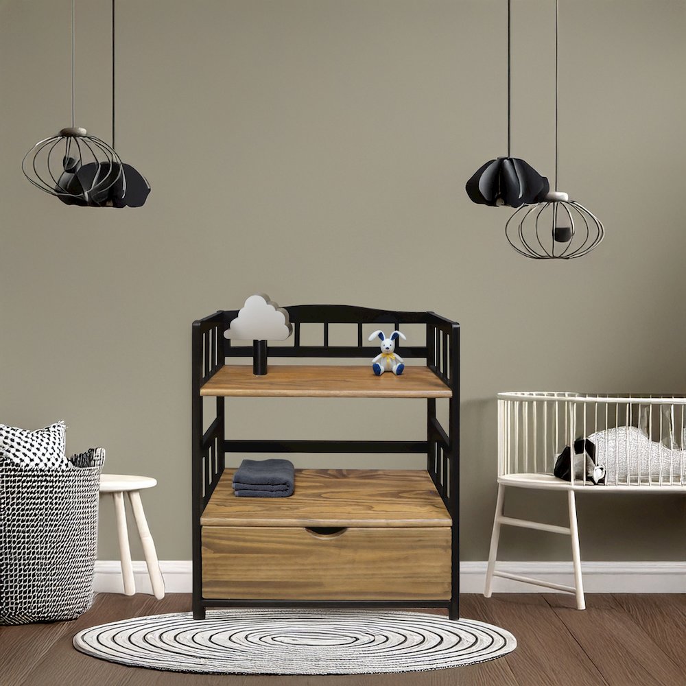 Solid Wood 2-Tier Small Bookshelf with Drawer. Picture 8