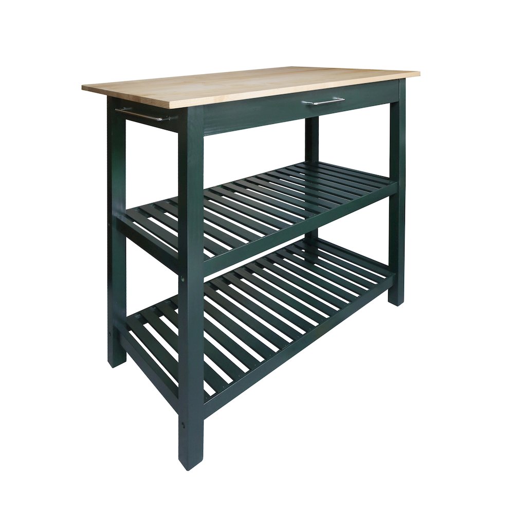 Kitchen Island with Solid American Hardwood Top, Hunter Green. Picture 1