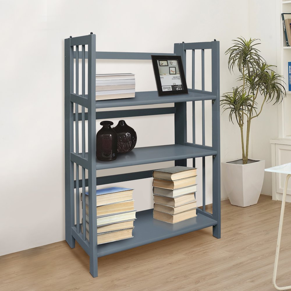 3-Shelf Folding Stackable Bookcase 27.5" Wide, Slate Gray. Picture 8