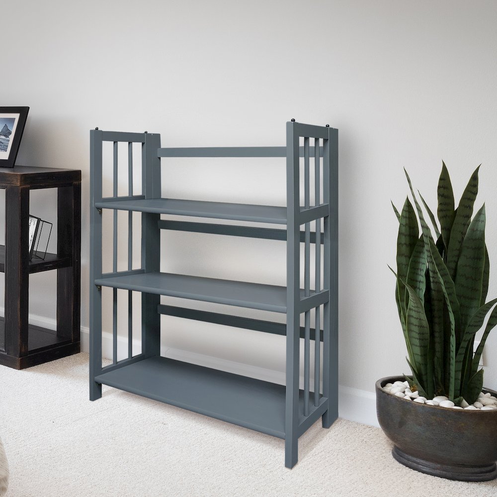 3-Shelf Folding Stackable Bookcase 27.5" Wide, Slate Gray. Picture 9