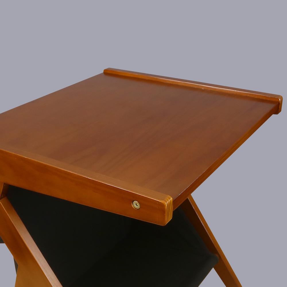 Casual Home Z-Shaped Sofa Side Table with Canvas Storage Basket - Chestnut. Picture 9