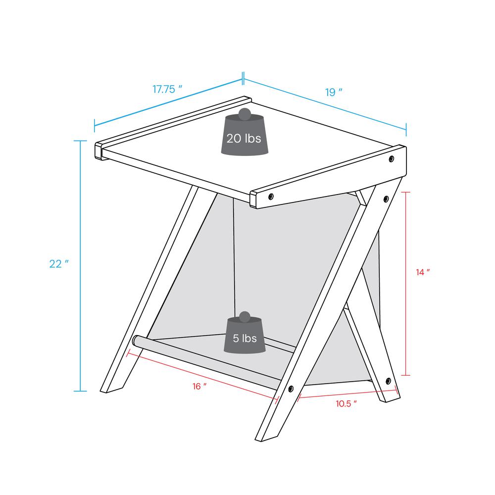 Casual Home Z-Shaped Sofa Side Table with Canvas Storage Basket - Black. Picture 14