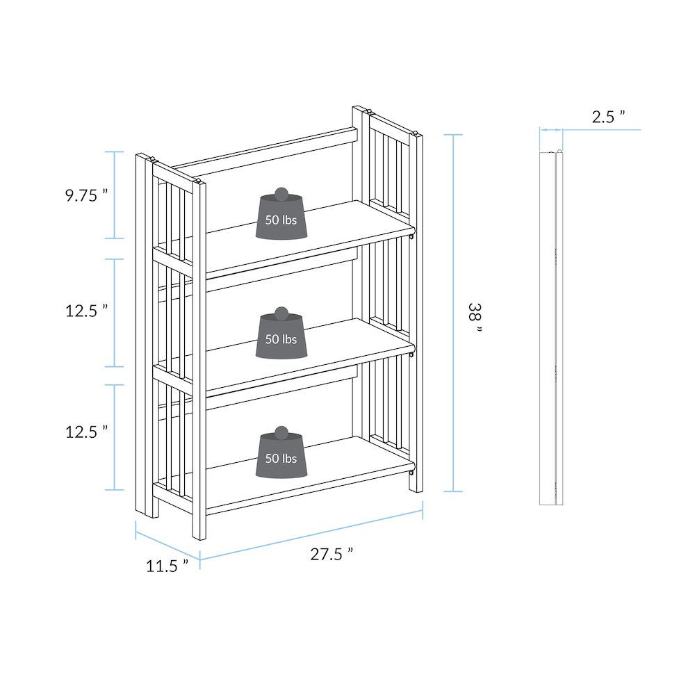 3-Shelf Folding Stackable Bookcase 27.5" Wide, Slate Gray. Picture 6