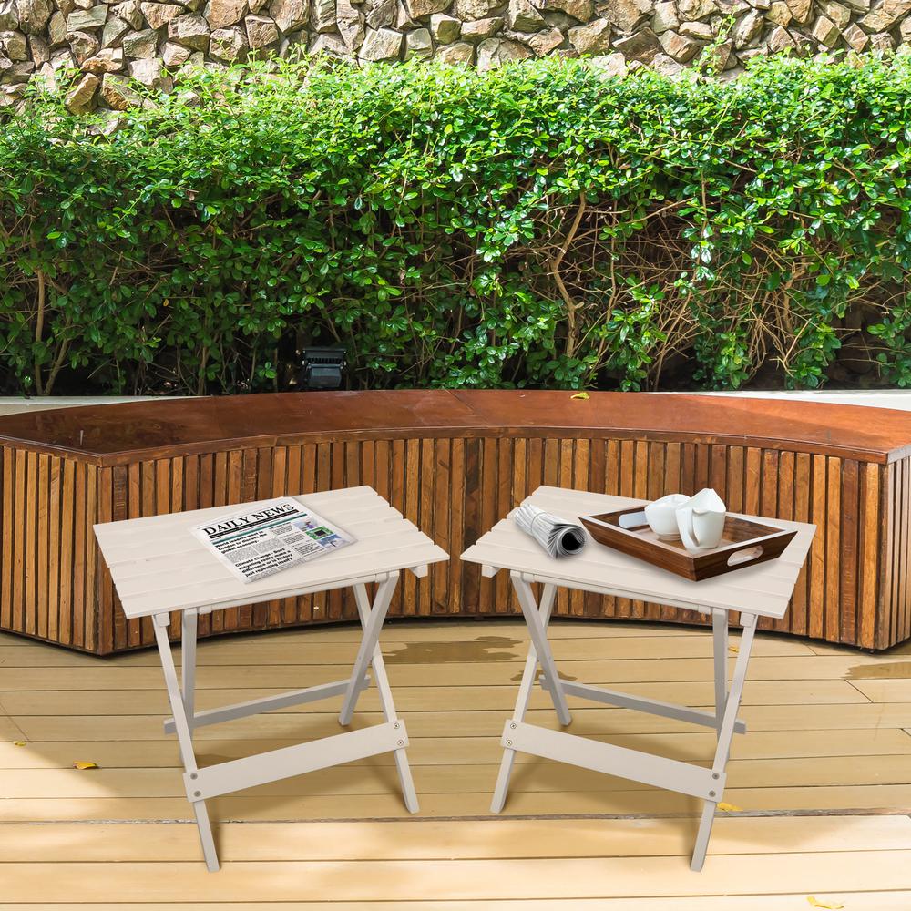 Portable Solid Wood Folding Side Table 2-Piece Set - White. Picture 10