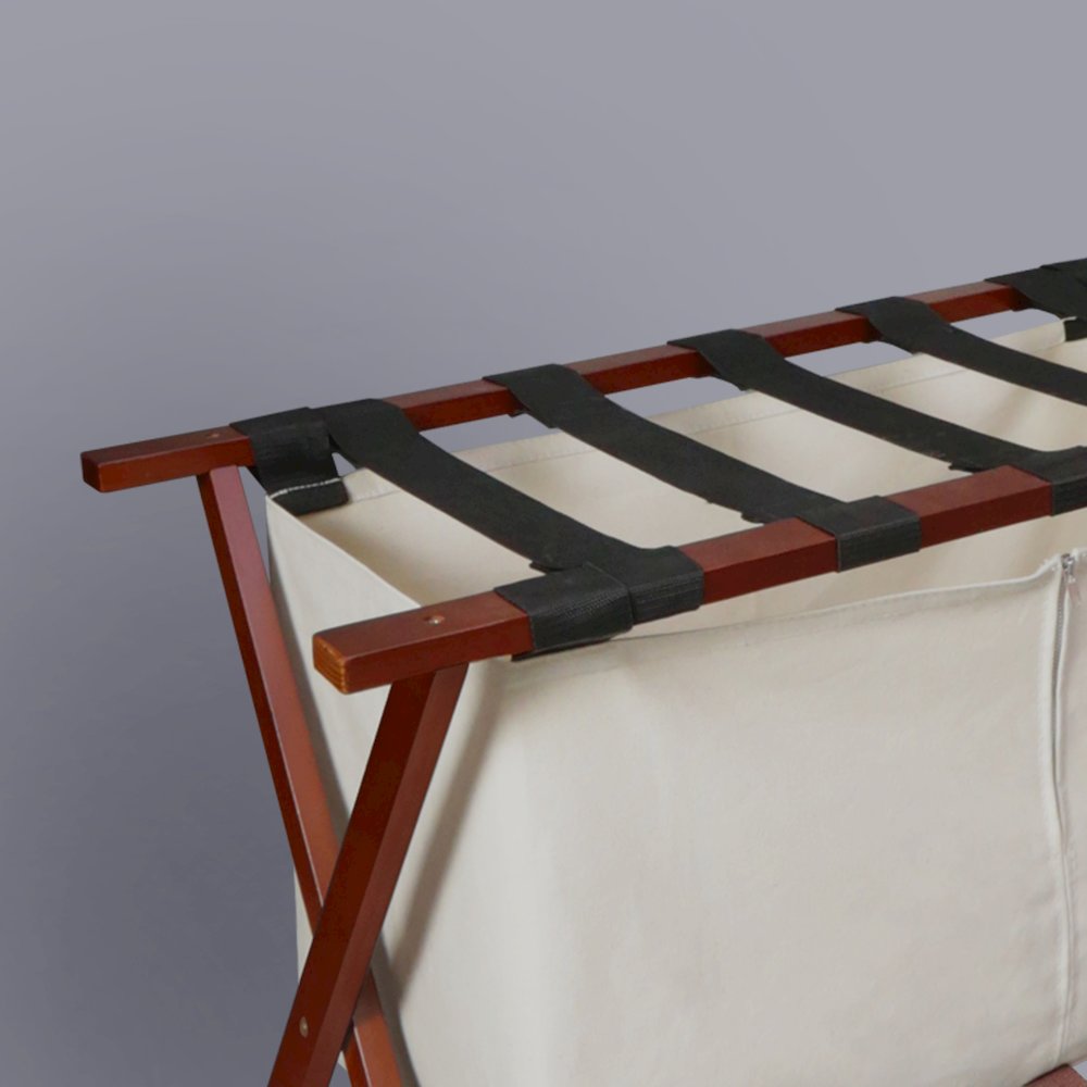 Heavy Duty 34" Extra Wide Luggage Rack with Zippered Laundry Bag- Walnut. Picture 9