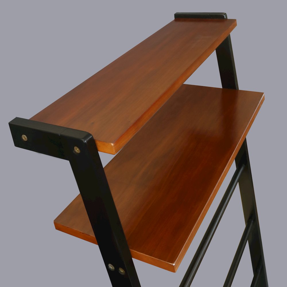 Solid Wood 6-Tier Blanket Ladder with Two Storage Shelves - Black/Sweet Oak. Picture 9