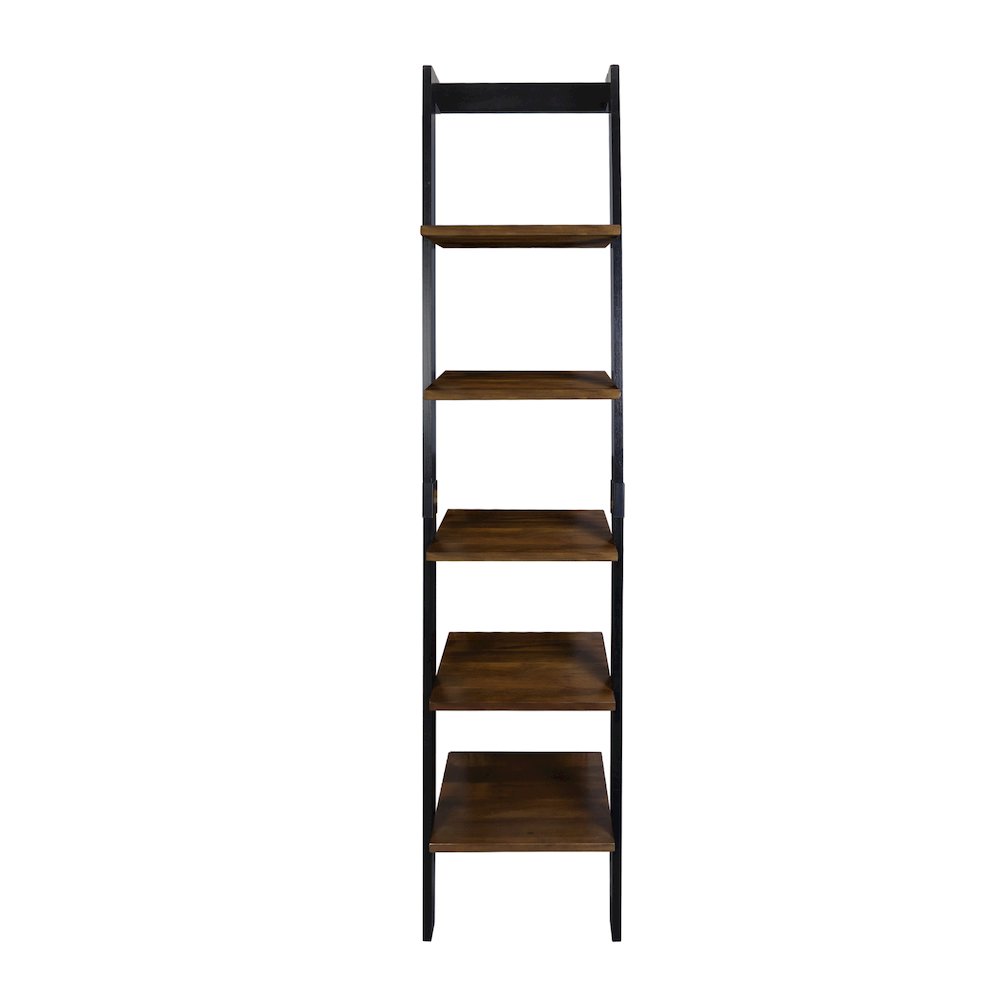 5-Tier Leaning Ladder Bookcase with Solid American Gum Shelves - Black/Walnut. Picture 1