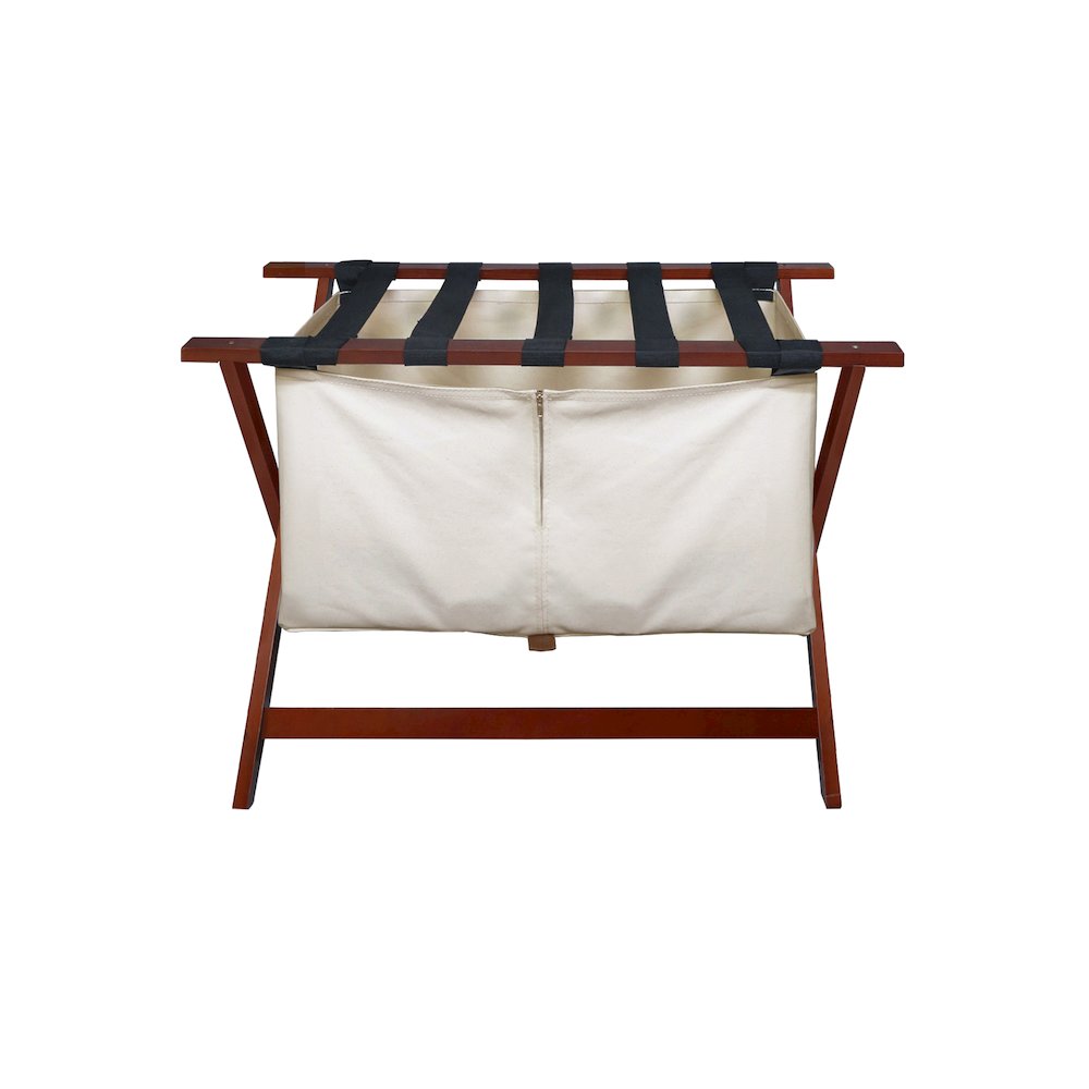 Heavy Duty 34" Extra Wide Luggage Rack with Zippered Laundry Bag- Walnut. Picture 1