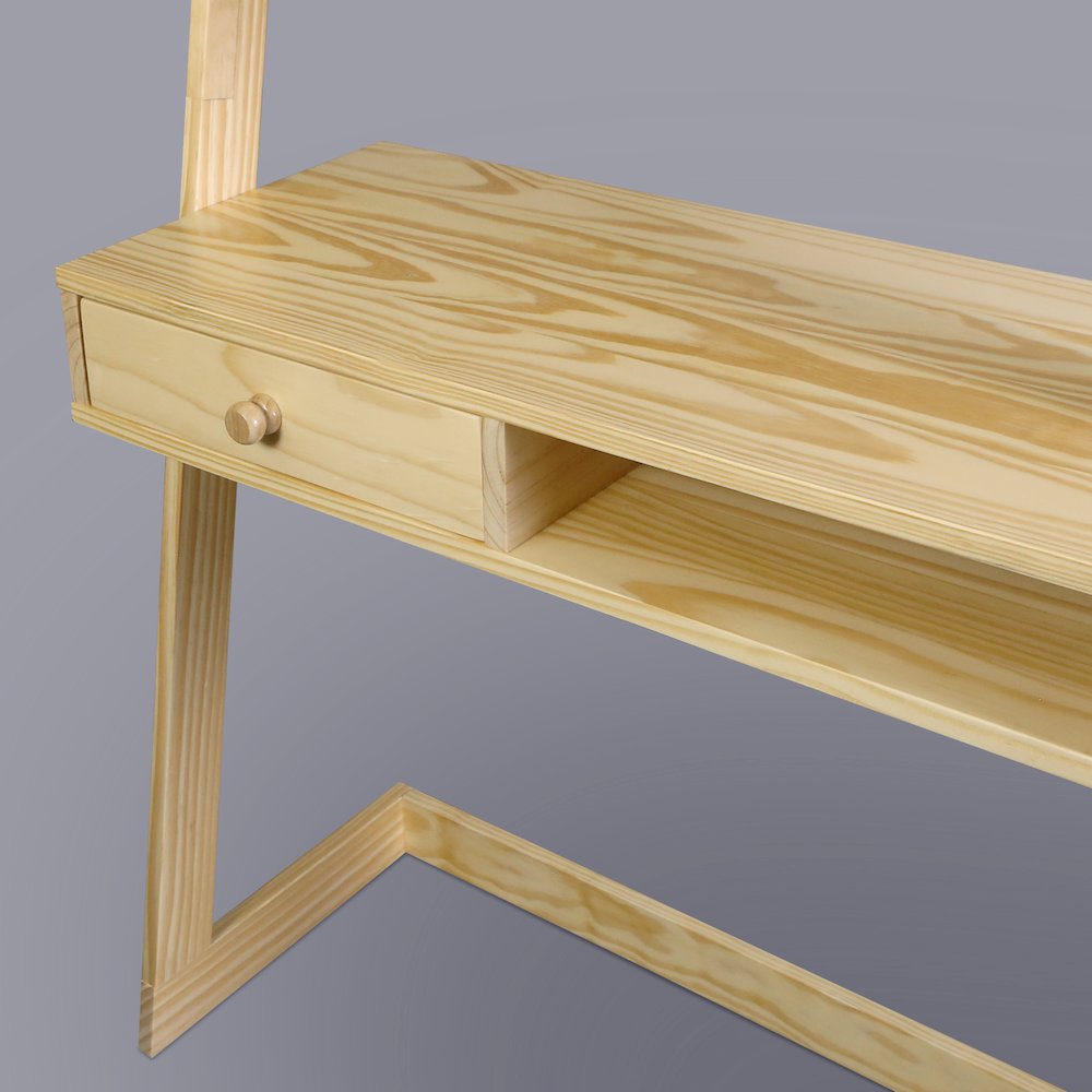 Freestanding Ladder Desk with Drawer, Natural. Picture 7