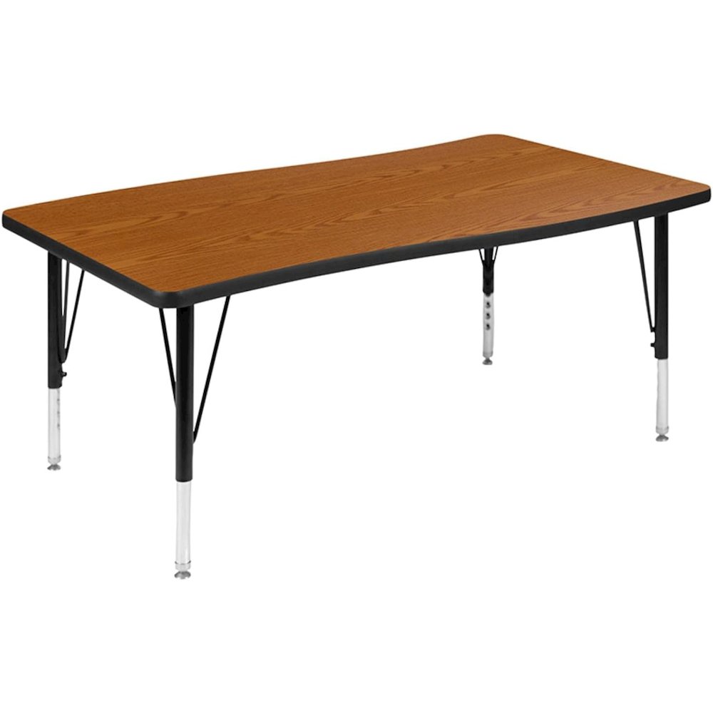 28"W x 47.5"L Rectangular Wave Flexible Collaborative Oak Thermal Laminate Activity Table - Height Adjustable Short Legs. Picture 1