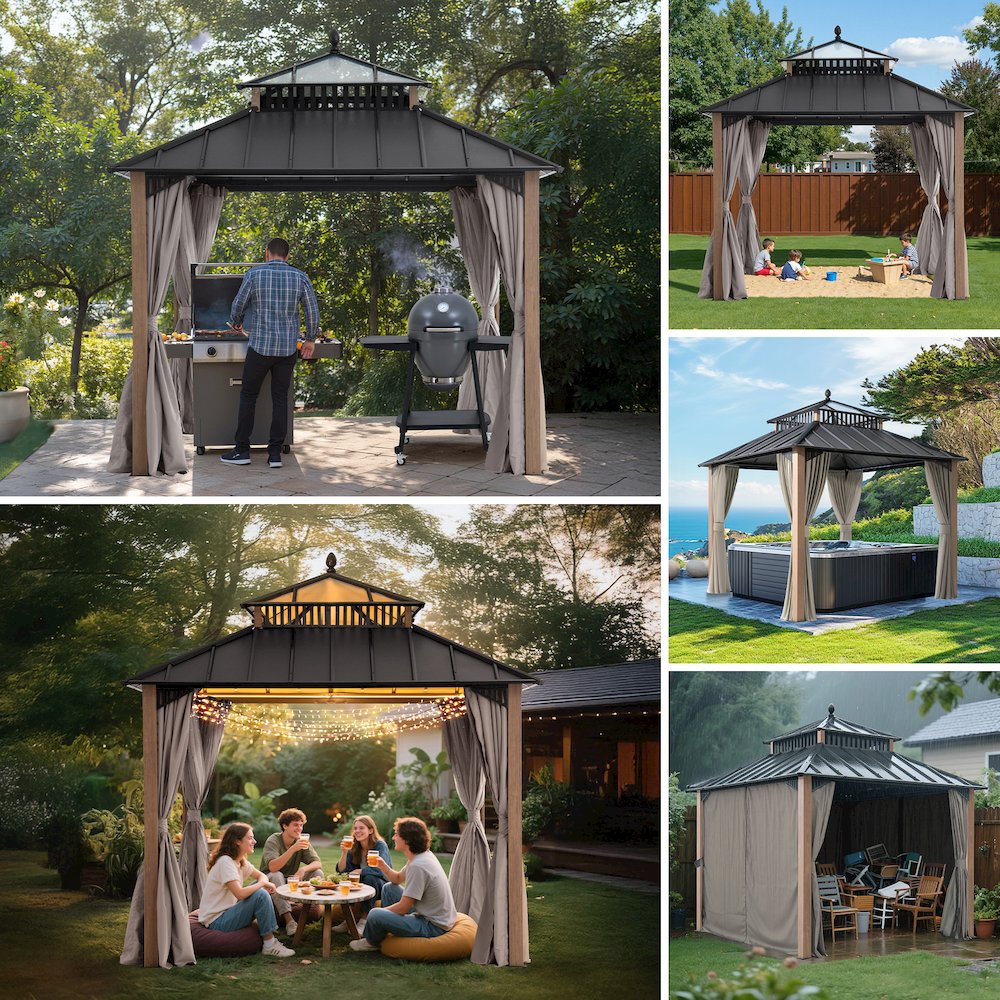 10 ft x 10 ft Hardtop Gazebo, Steel & Polycarbonate Roof - Extra-Tall. Picture 3
