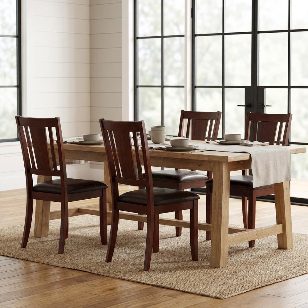 Dudley  Dining  Chair  with  Faux  Leather  upholstered  Seat  in  Mahogany  Finish,  Set  of  2. Picture 2