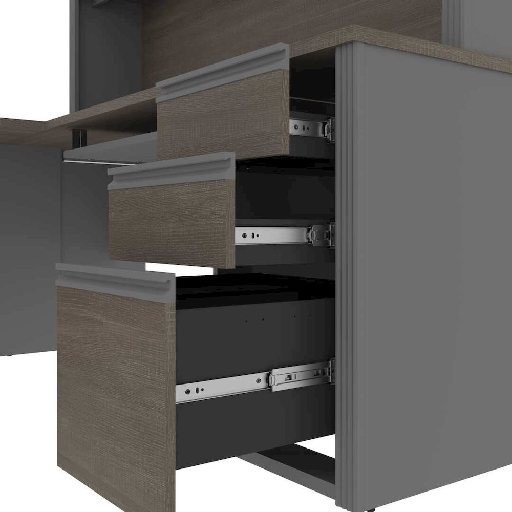 Modern L-Shaped Office Desk with Two Pedestals and Hutch. Picture 8