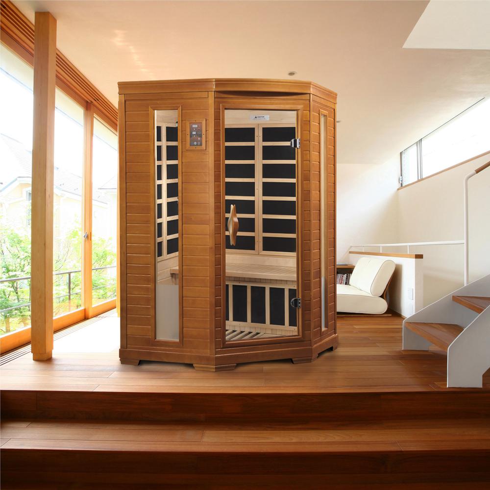 Heming 2-person Corner Low EMF (Under 8MG) FAR Infrared Sauna (Canadian Hemlock). Picture 3