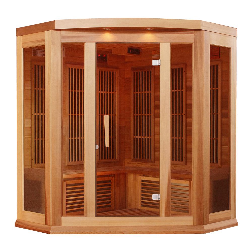 3-Person Corner Low EMF (Under 8MG) FAR Infrared Sauna (Canadian Hemlock). Picture 1