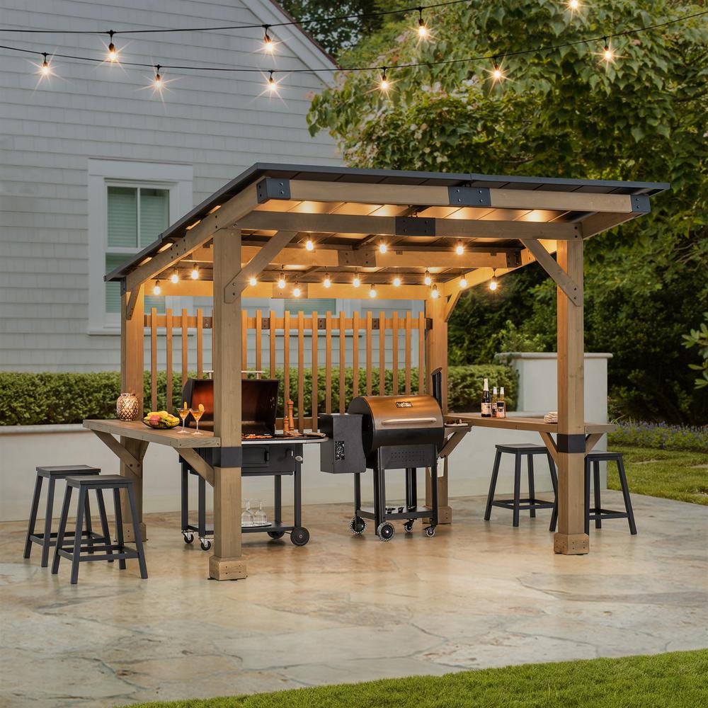 Sunjoy 10 x 11 ft Outdoor Cedar Frame BBQ Gazebo, Backyard Hot Tub Gazebo. Picture 4