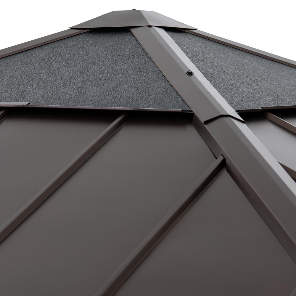 Gazebo with Brown Steel and Polycarbonate Hip Roof Hard Top. Picture 1