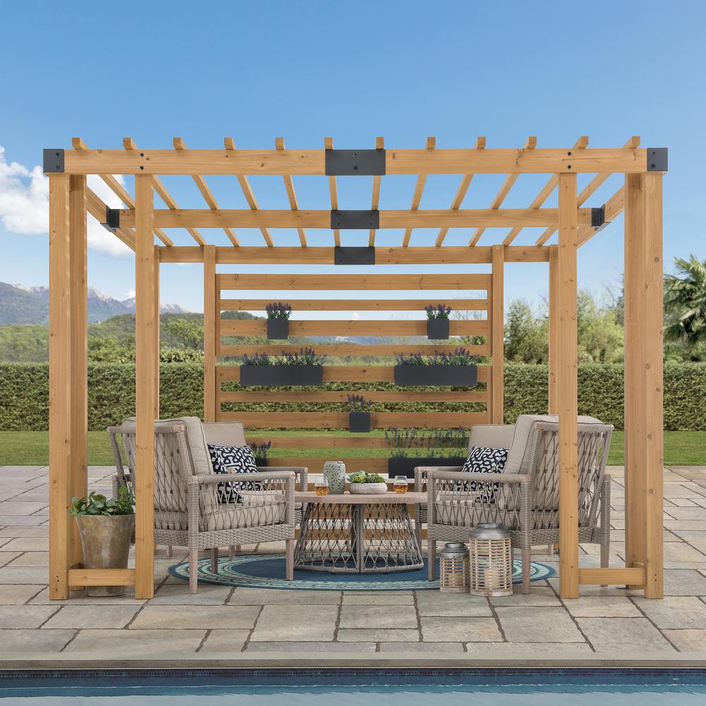 Sunjoy Sophia 10.5 x 10 ft Cedar Wood Pergola with Adjustable Hanging Planters. Picture 11