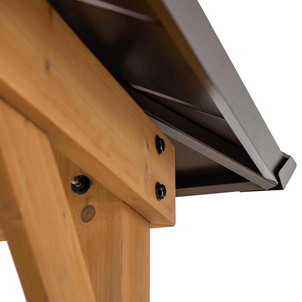 Gazebo with Brown Steel and Polycarbonate Hip Roof Hard Top. Picture 3