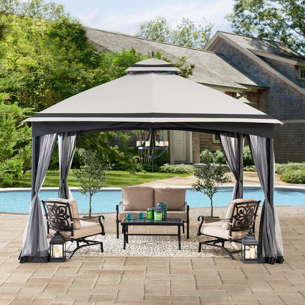 Sunjoy Outdoor Patio 11 x 13 ft Black Steel Frame 2 Tier Soft Top Gazebo. Picture 16
