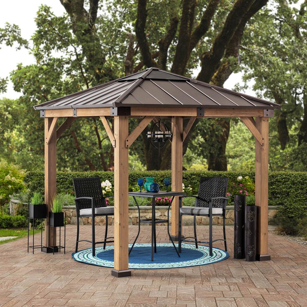 Sunjoy 9 x 9 ft Patio Cedar Framed Gazebo with Brown Steel Hardtop. Picture 5