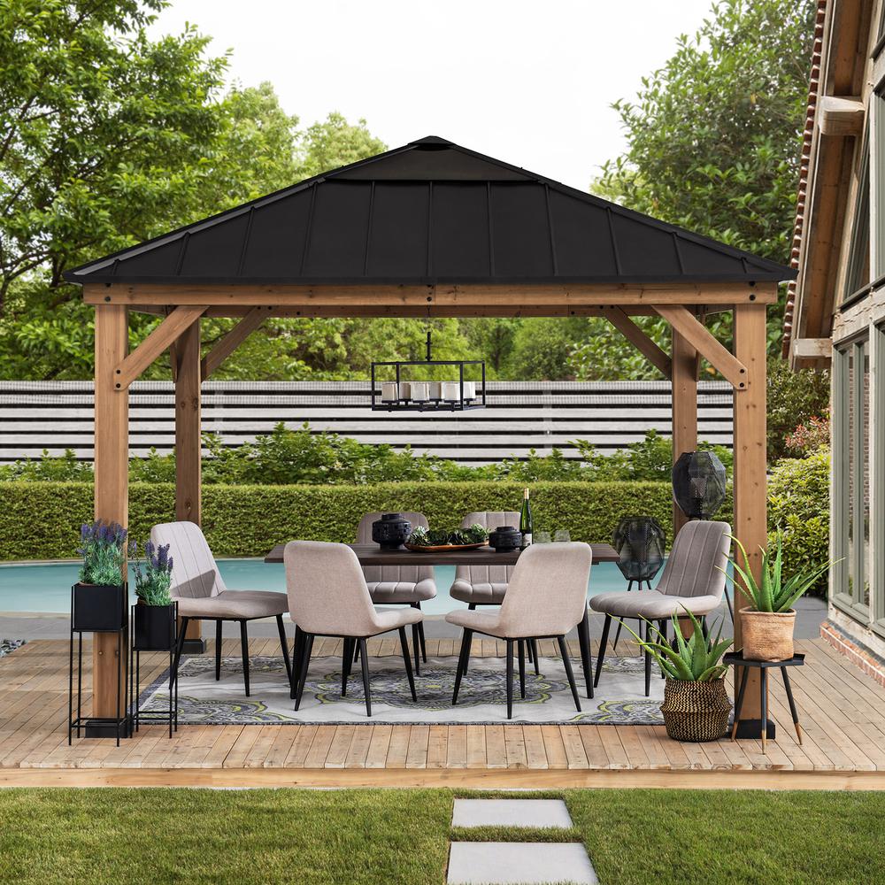 Sunjoy 11 x 11ft Patio Cedar Framed Gazebo with Steel Roof Hardtop. Picture 9
